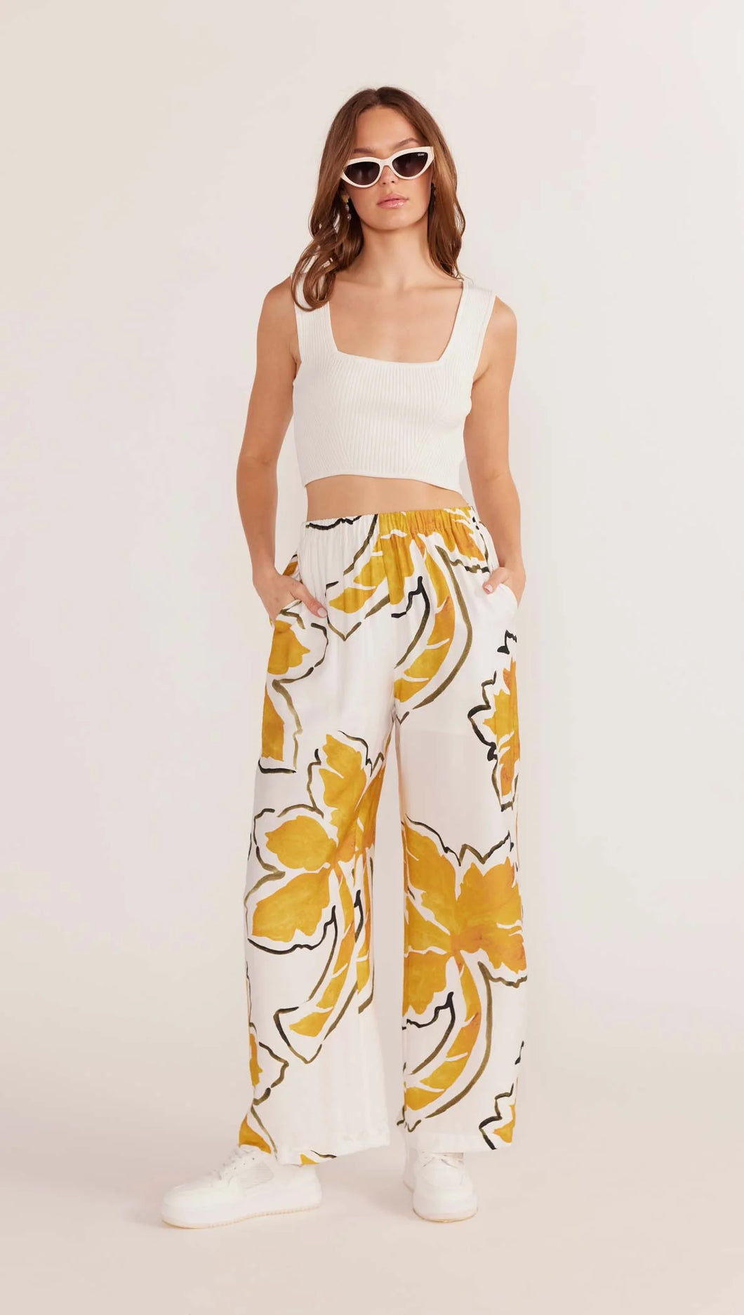 MINKPINK Zuri Wide Leg Pant White-Palm