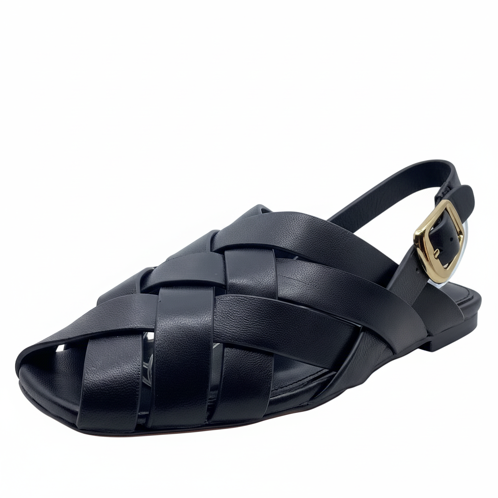 Mollini Brassy Fisherman Sandal Black Leather