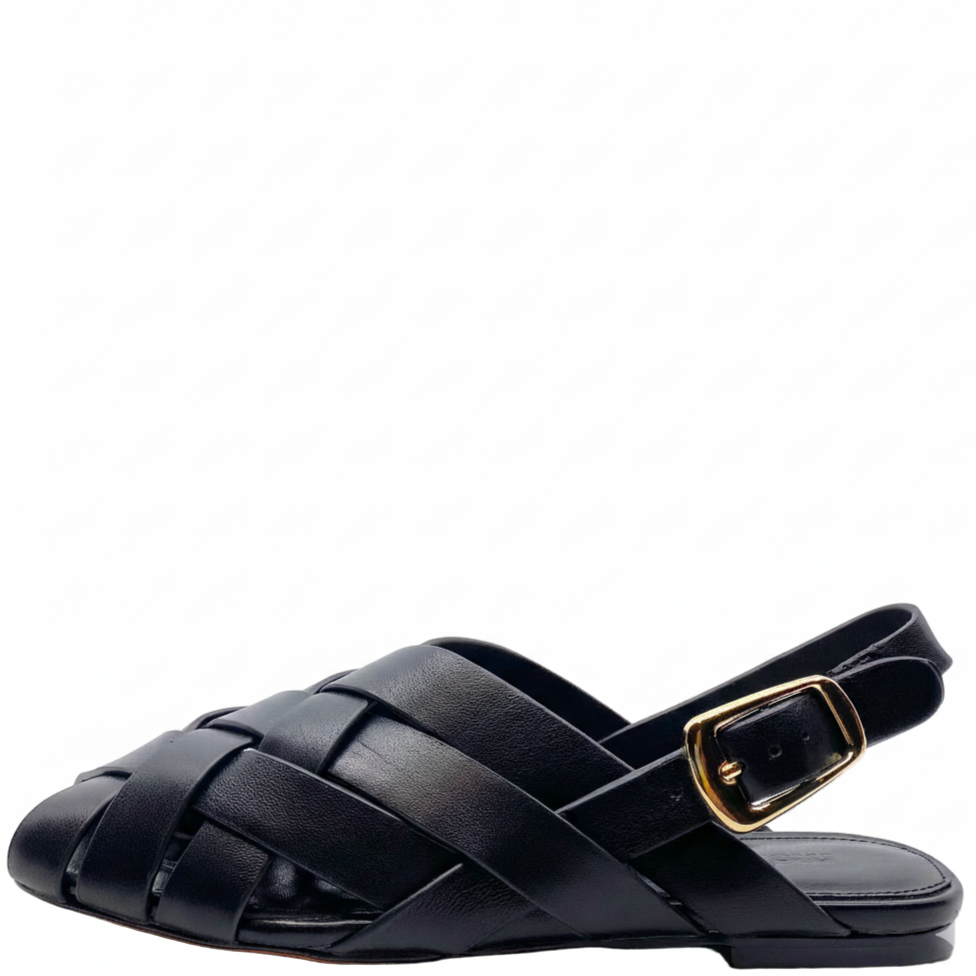 Mollini Brassy Fisherman Sandal Black Leather
