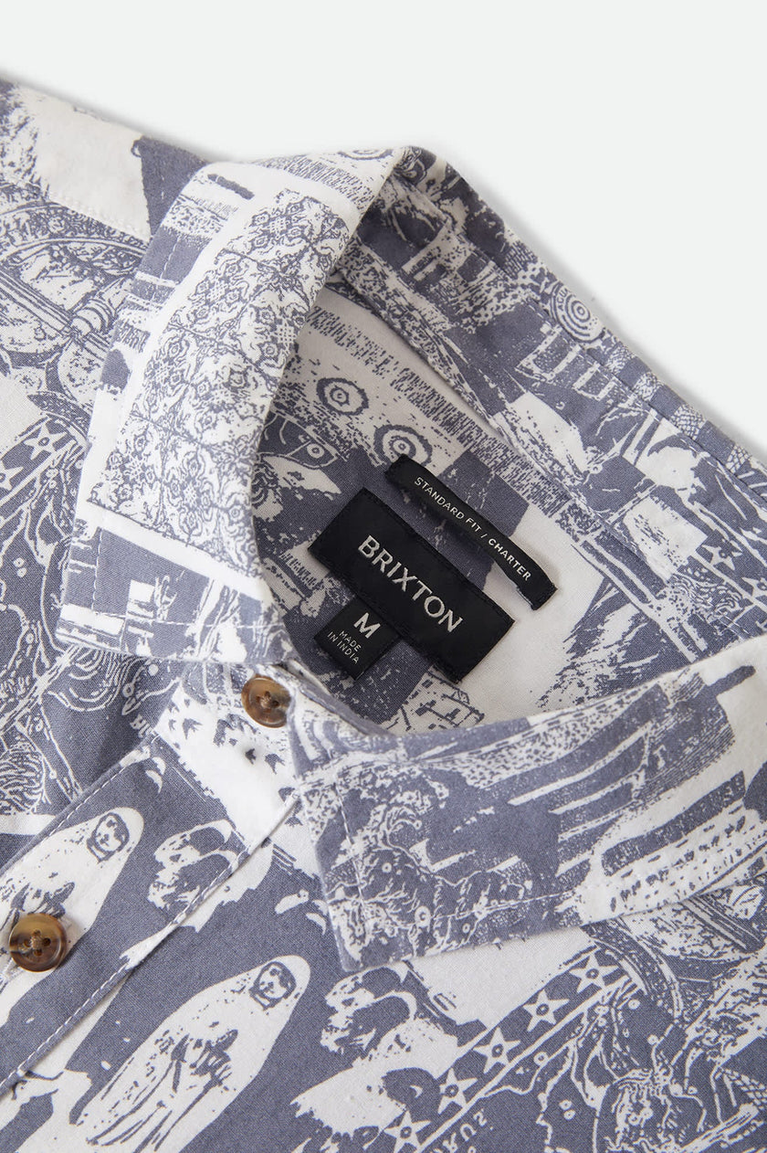 Brixton Charter Print SS Shirt Navy/White Collage