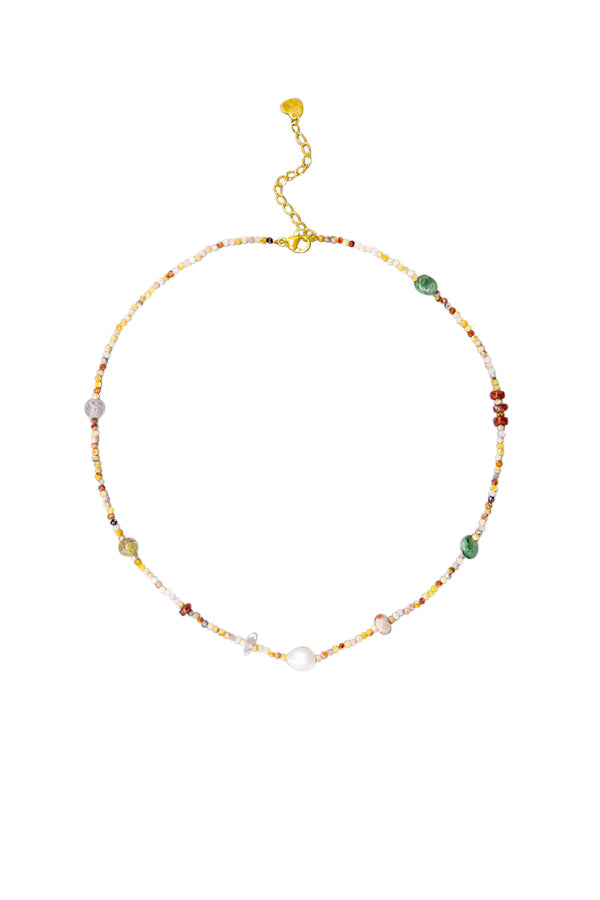 Tiger Tree Pebble Cut Stone & Freshwater Pearl Necklace