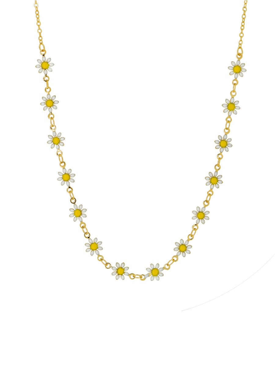 Tiger Tree NKJ5472W Gold White Daisy Chain Necklace