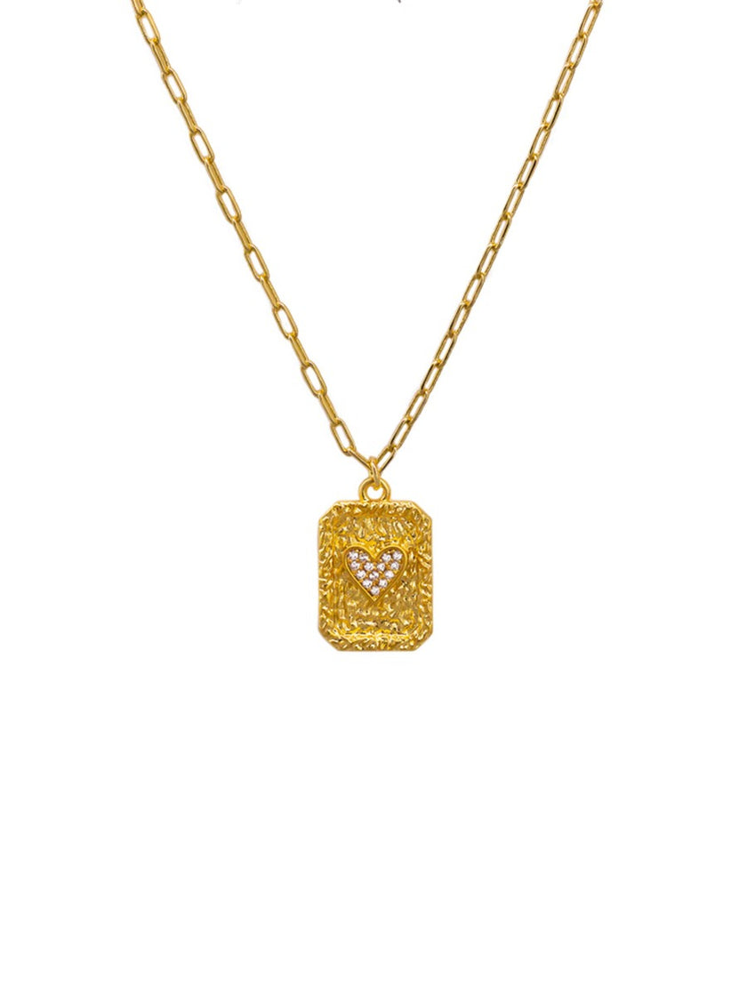 Tiger Tree Gold Crystal Heart Pendant Necklace