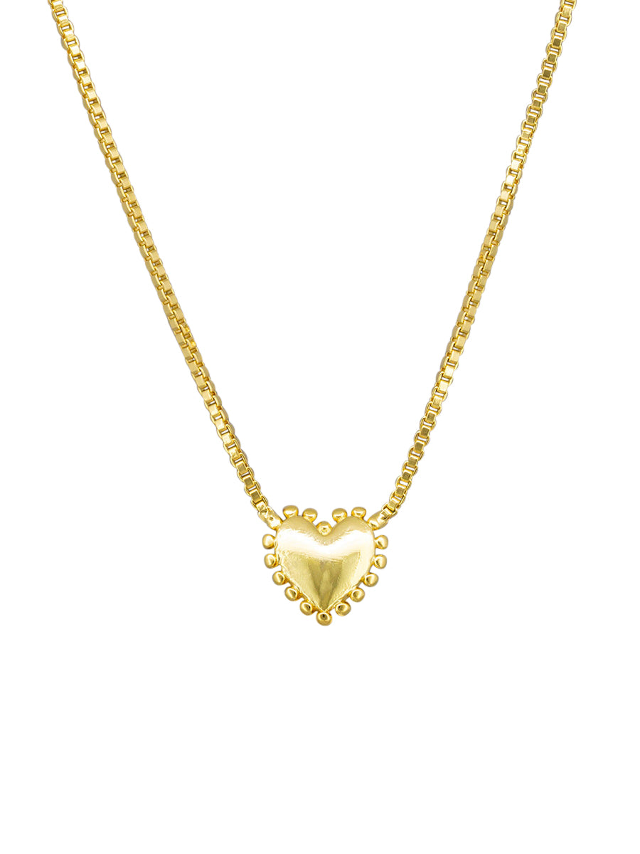 Tiger Tree Gold Large Ball Edged Heart Necklace
