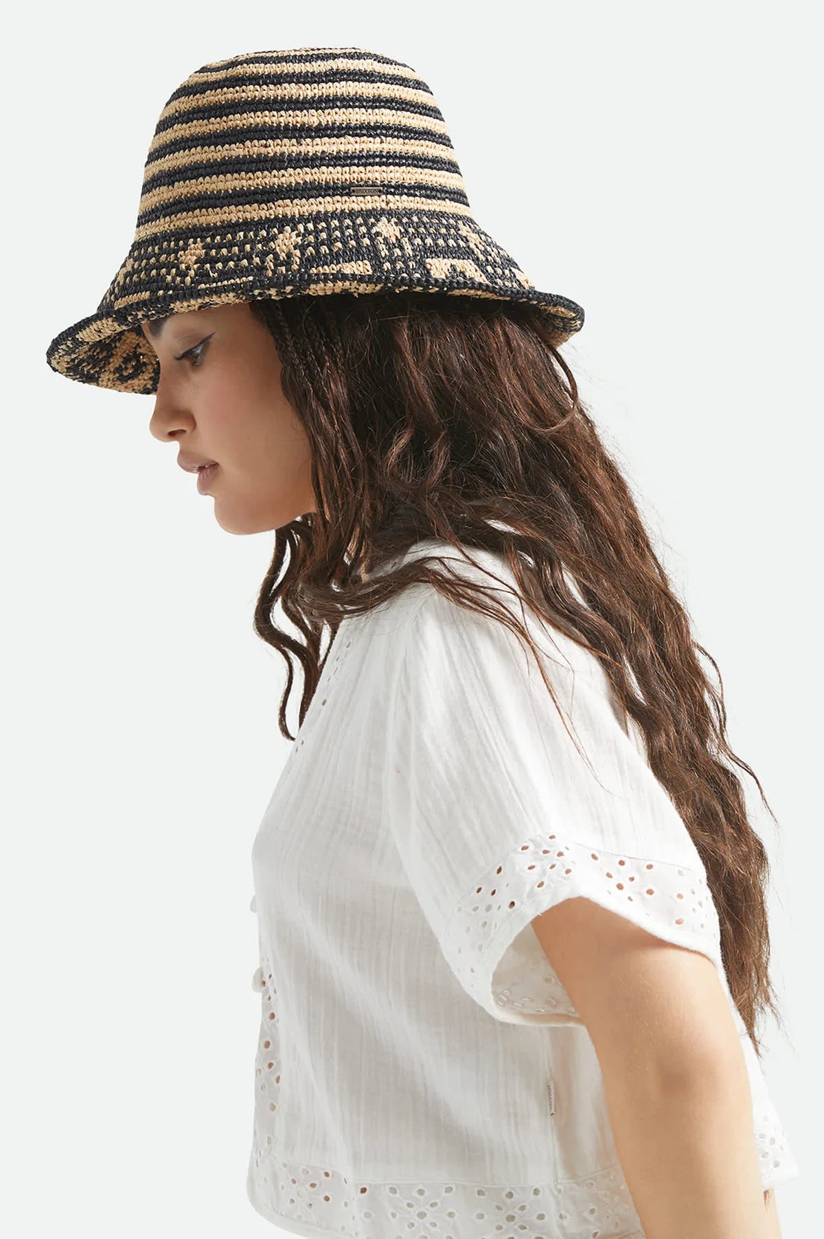 Brixton Redding Packable Straw Bucket Hat Black/Natural