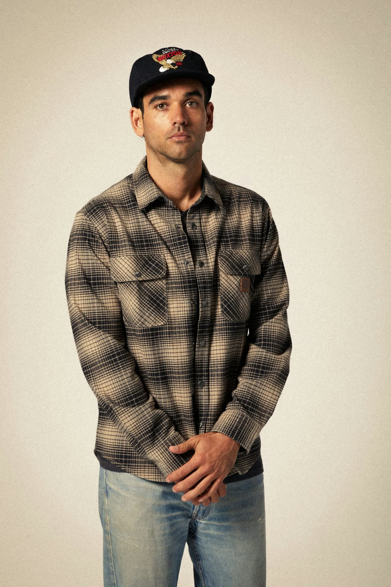 Brixton Builders Bowery Stretch LS Flannel Black/Cinder Grey