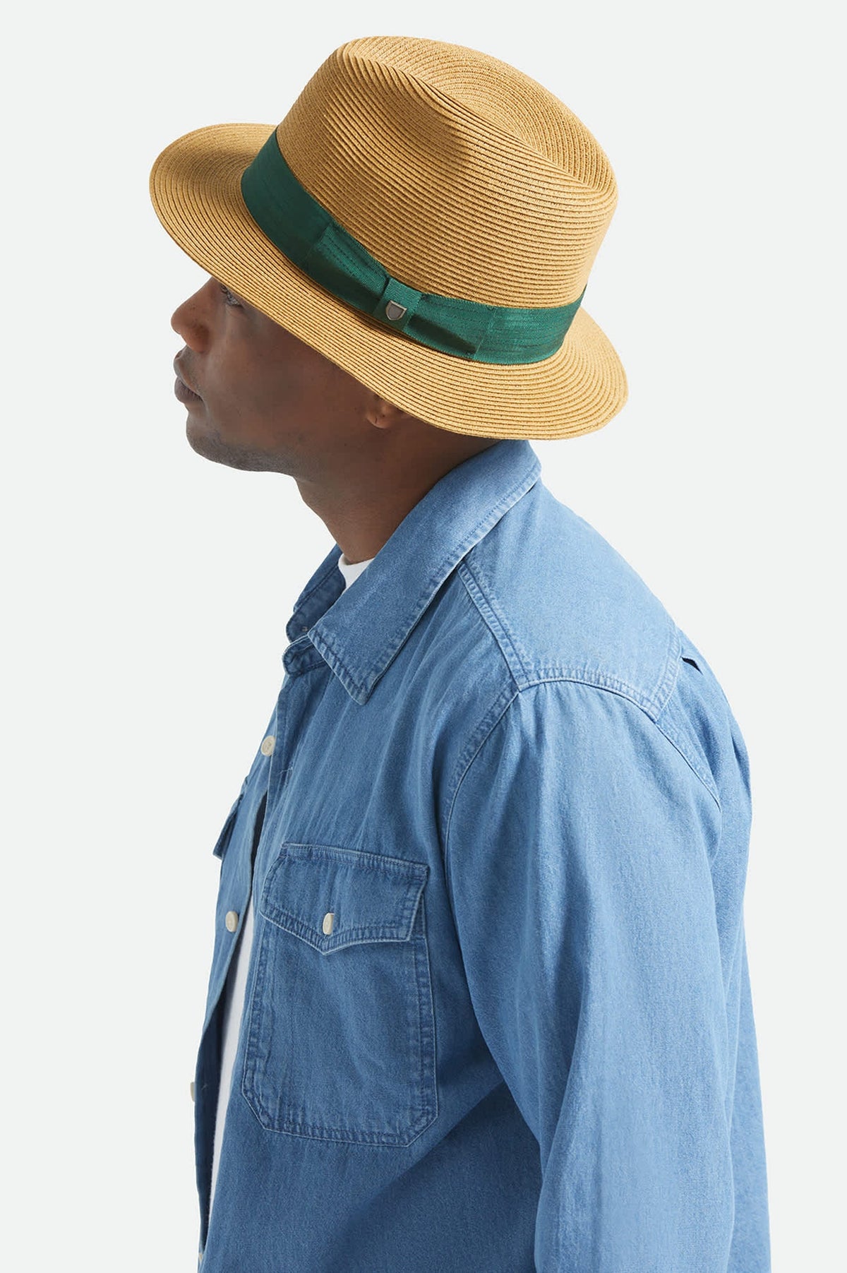 Brixton Roma Straw Packable Fedora Dark Tan/Primal Green