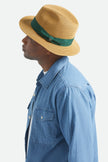 Brixton Roma Straw Packable Fedora Dark Tan/Primal Green