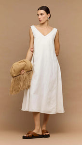 Staple The Label Nyla Godet Midi Dress White/ Latte