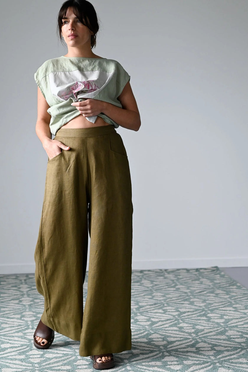 Lazybones Ollie Pant Fir Green Linen