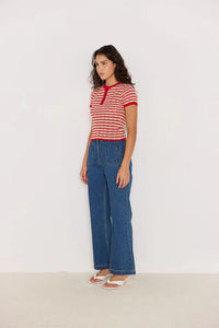 MINKPINK Chloe Stripe Knit Tee Red/Beige