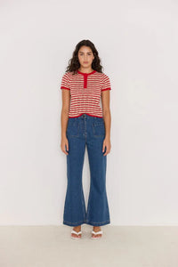 MINKPINK Chloe Stripe Knit Tee Red/Beige