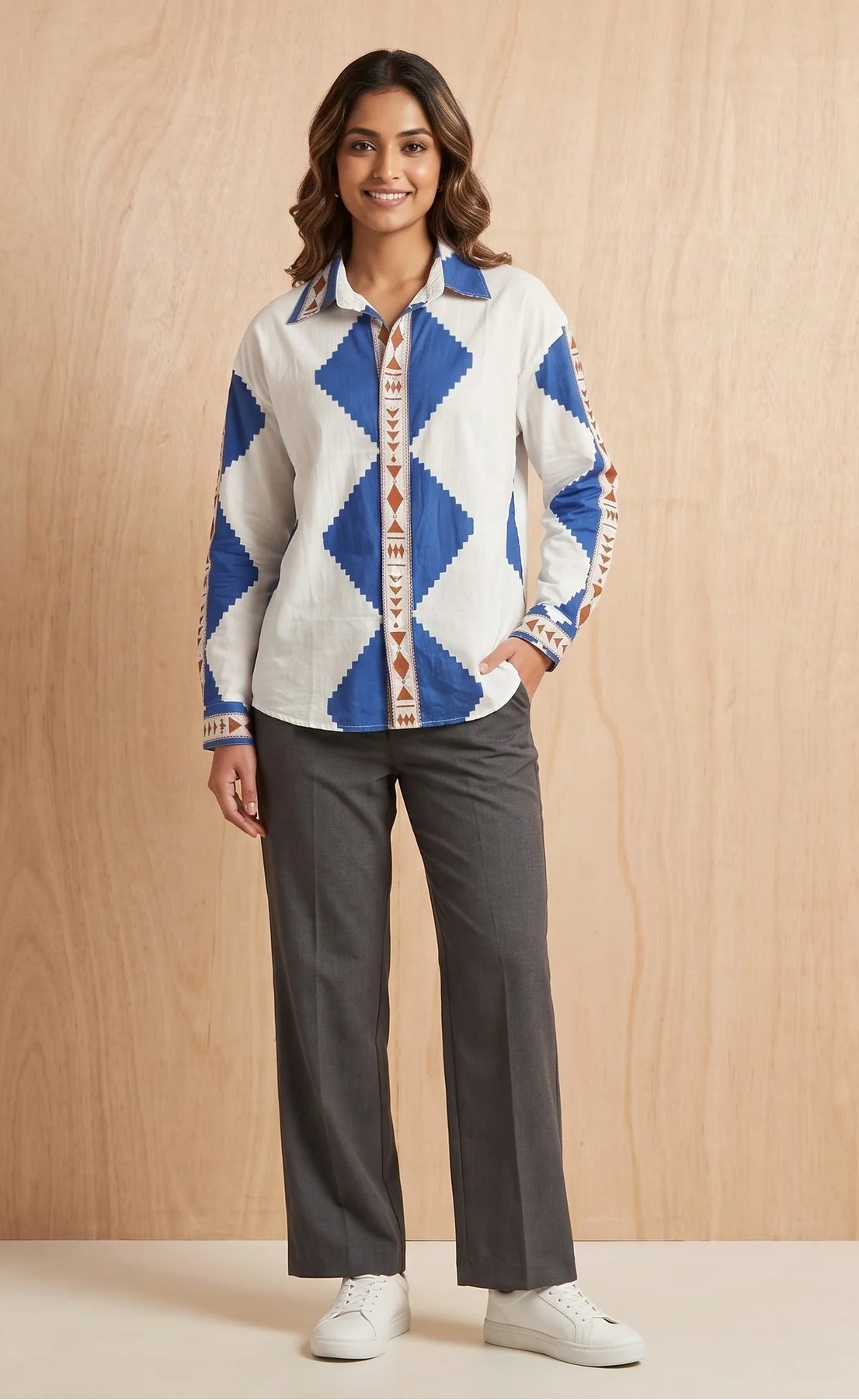Palme 67035 Ikat Print Cotton Shirt Blue