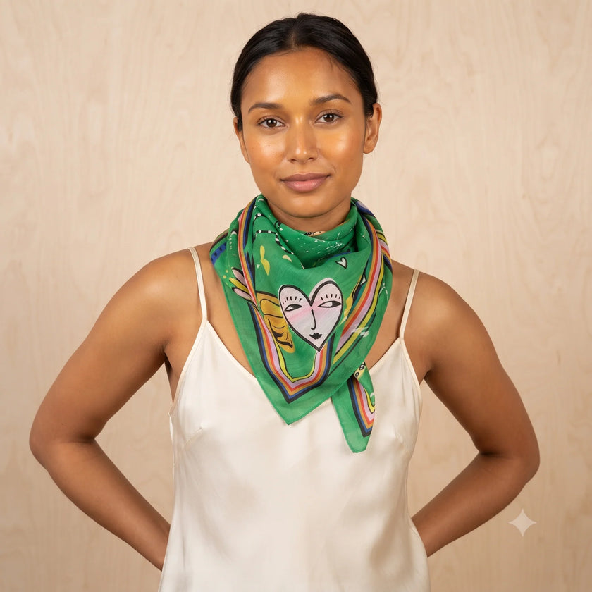 Palme 67372 Cotton Happy Hearts Scarf Green