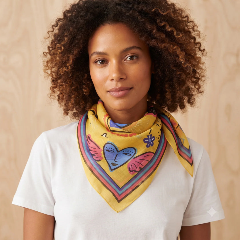Palme 67372 Cotton Happy Hearts Scarf Yellow