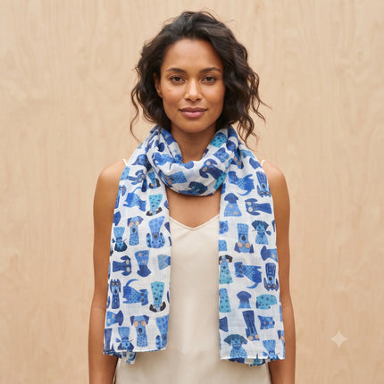 Palme 67994 Cotton Dogs Print Scarf Blue