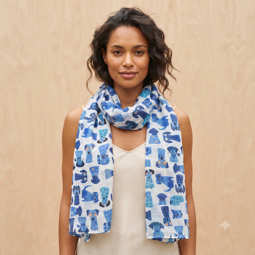 Palme 67994 Cotton Dogs Print Scarf Blue
