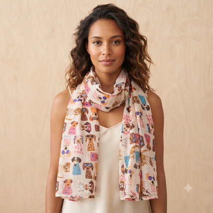 Palme 67994 Cotton Dogs Print Scarf White