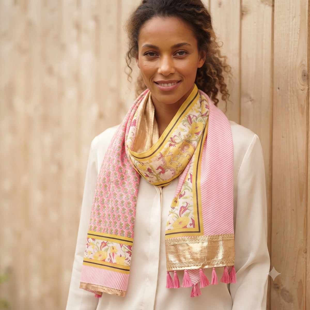 Palme 68135 Cotton Indian Flowers Scarf Rose