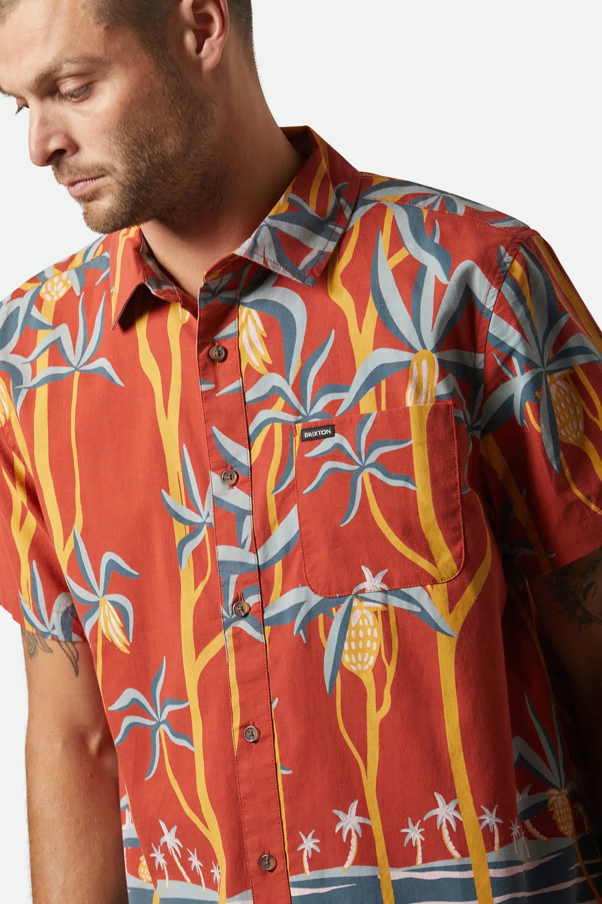 Brixton Charter Print S/S Woven Dark Red Scenic Trip