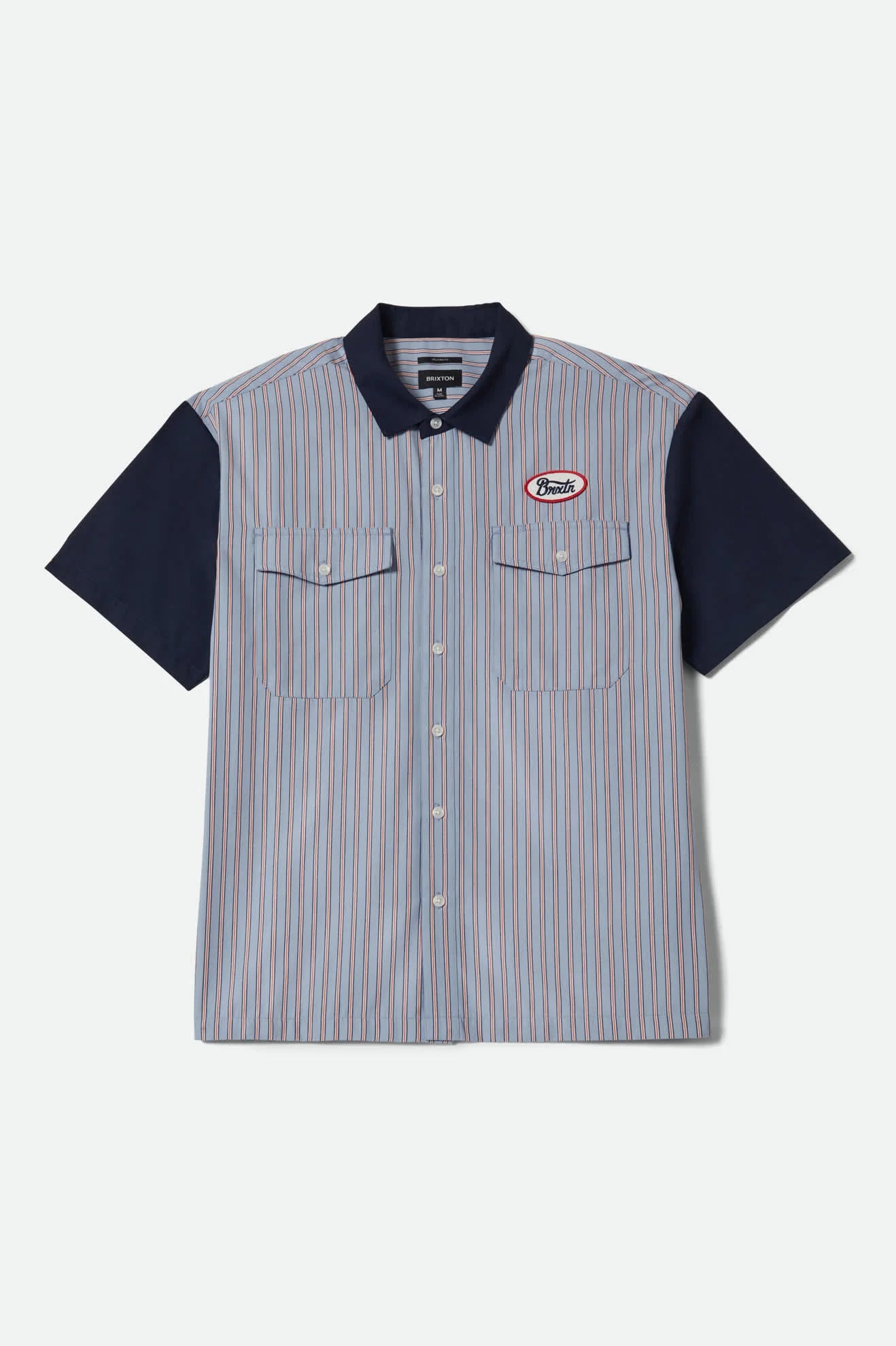 Brixton Builders Olson S/S Woven Shirt Blue Aura Stripe