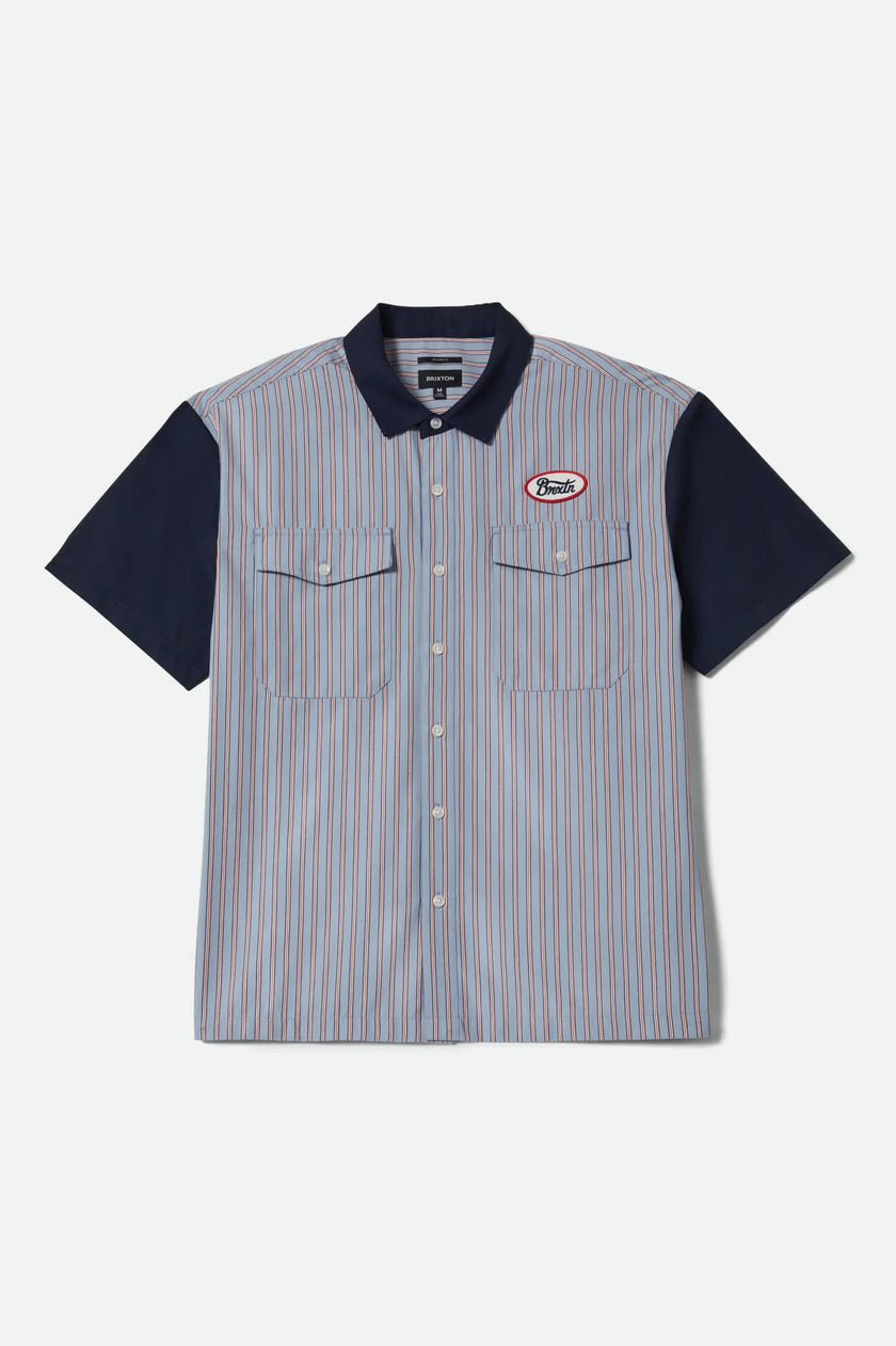 Brixton Builders Olson S/S Woven Shirt Blue Aura Stripe