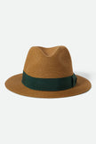 Brixton Roma Straw Packable Fedora Dark Tan/Primal Green