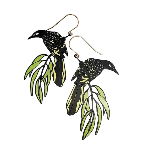 DENZ Regent Honeyeater Earrings Black/Yellow/Green