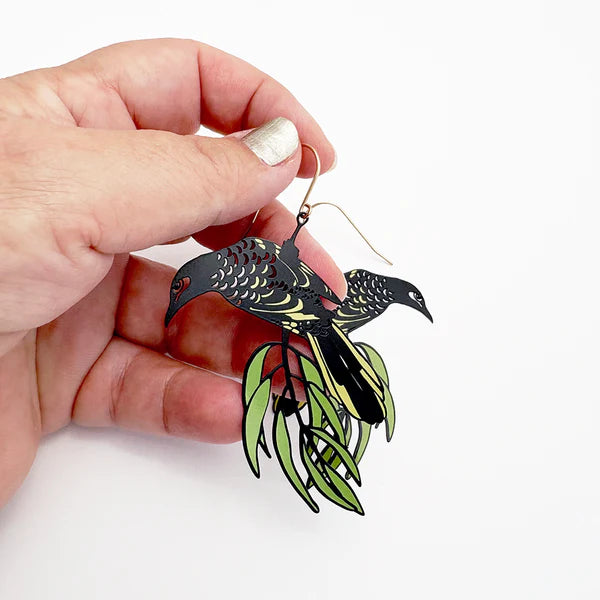 DENZ Regent Honeyeater Earrings Black/Yellow/Green