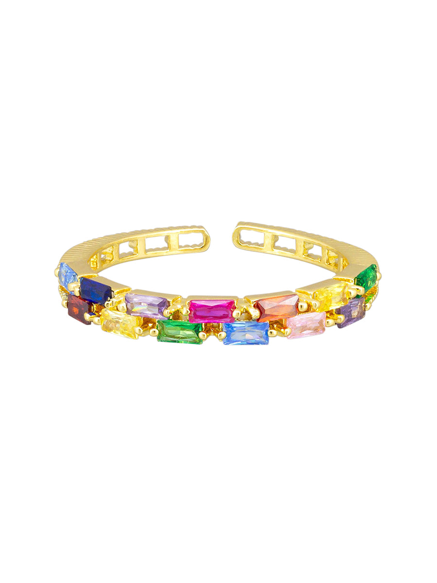 Tiger Tree Double Band Crystal Rainbow Ring