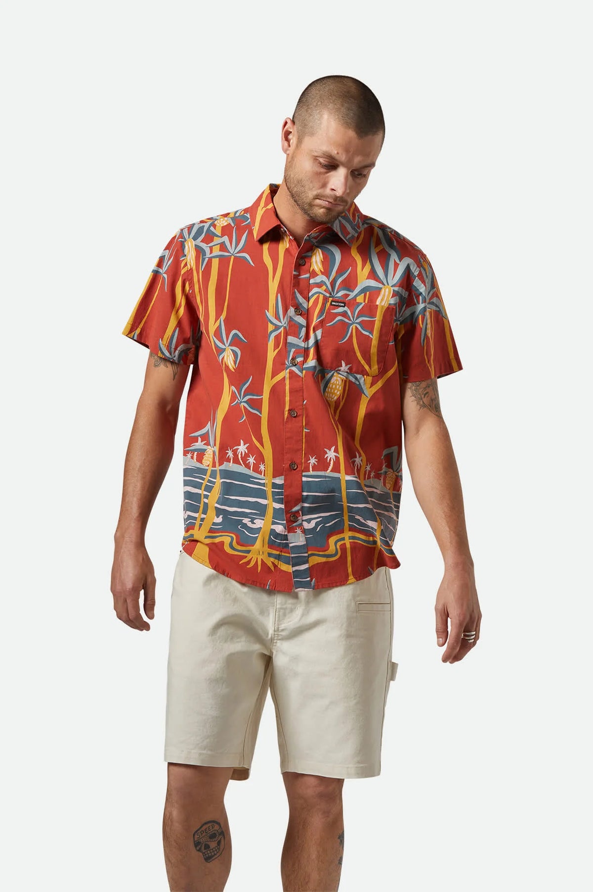 Brixton Charter Print S/S Woven Dark Red Scenic Trip