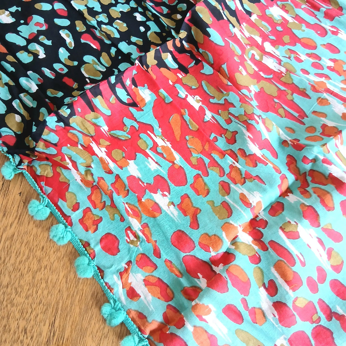 Palme SC14-1807 Cotton Aqua Splash Pompom Scarf Sea Green