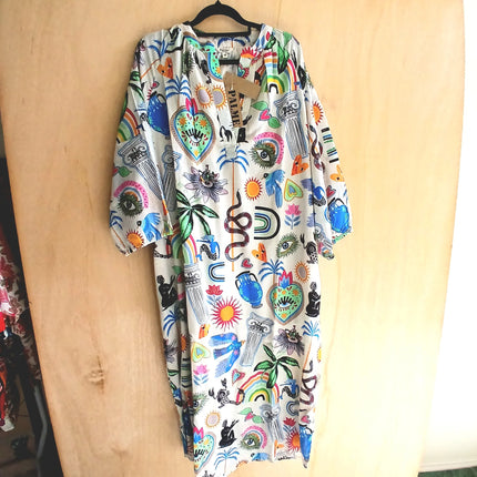 Palme 66954 Cotton Multiprint Maxi Dress White