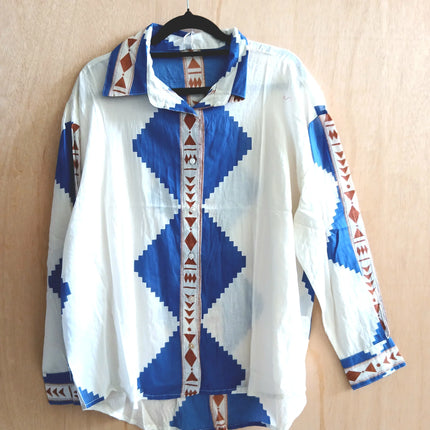 Palme 67035 Ikat Print Cotton Shirt Blue