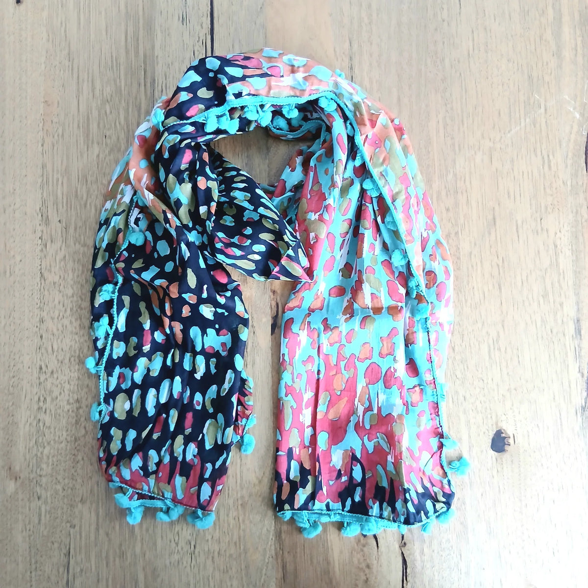 Palme SC14-1807 Cotton Aqua Splash Pompom Scarf Sea Green