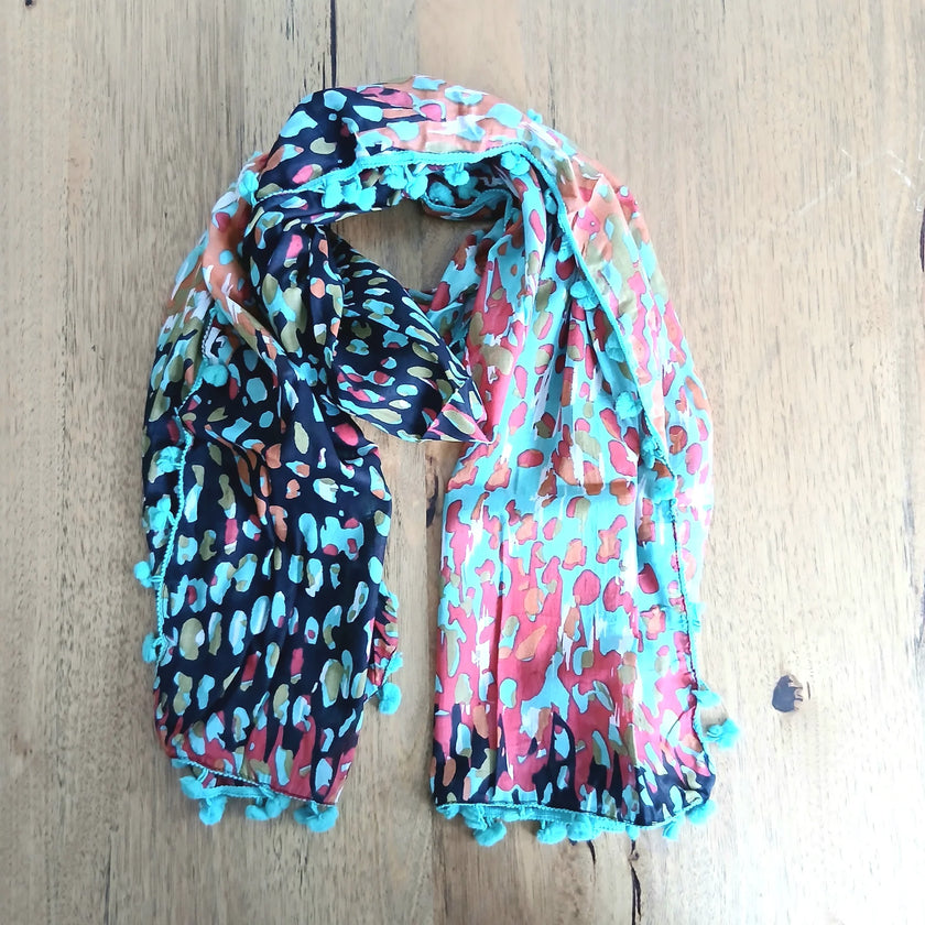 Palme SC14-1807 Cotton Aqua Splash Pompom Scarf Sea Green