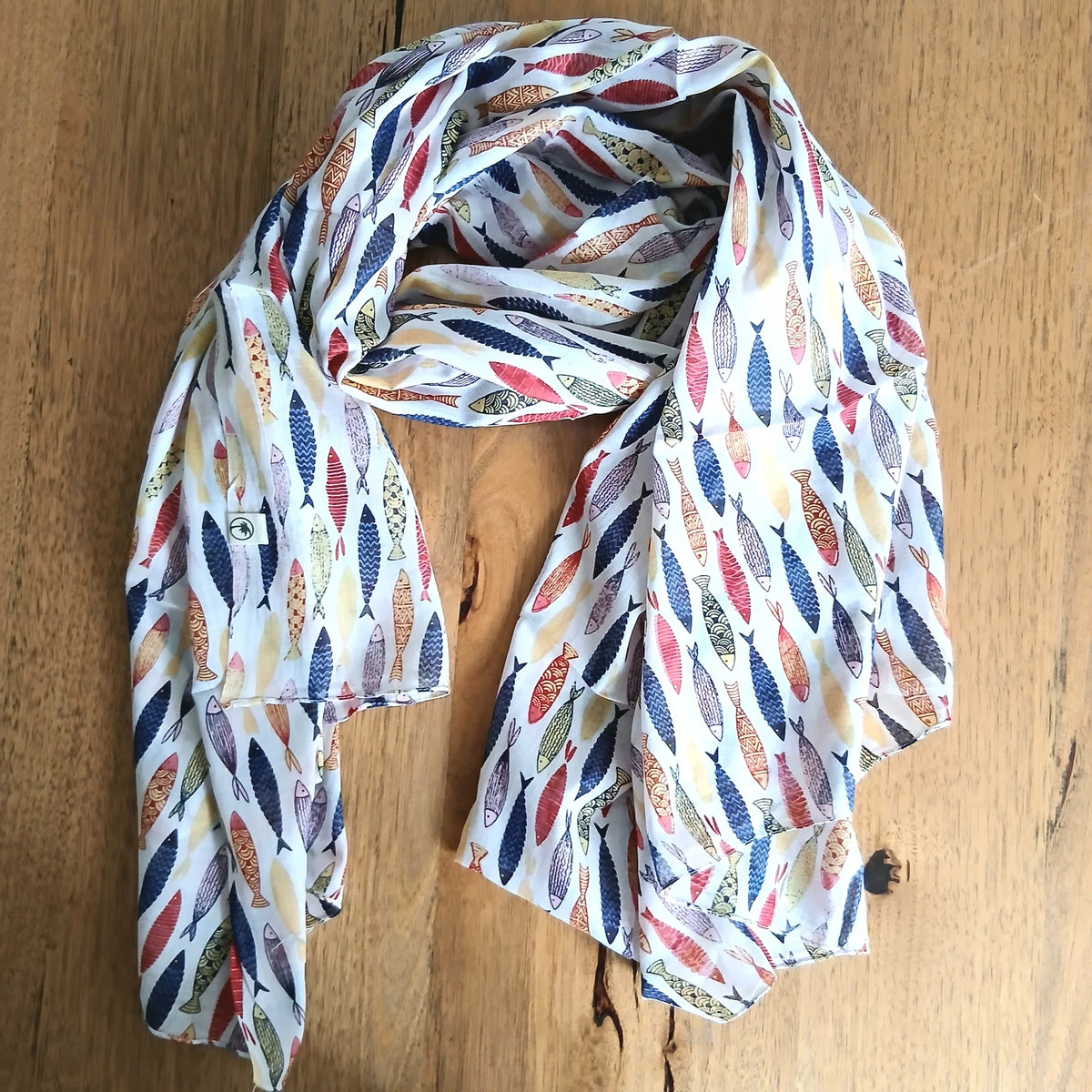 Palme 63870 Cotton Multi Sardine Print Scarf White