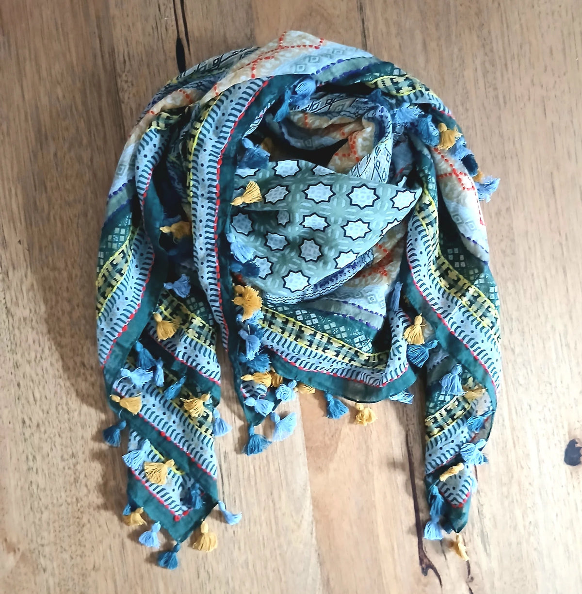 Palme 46209 Cotton Embroidered Pompom Scarf Dark Green