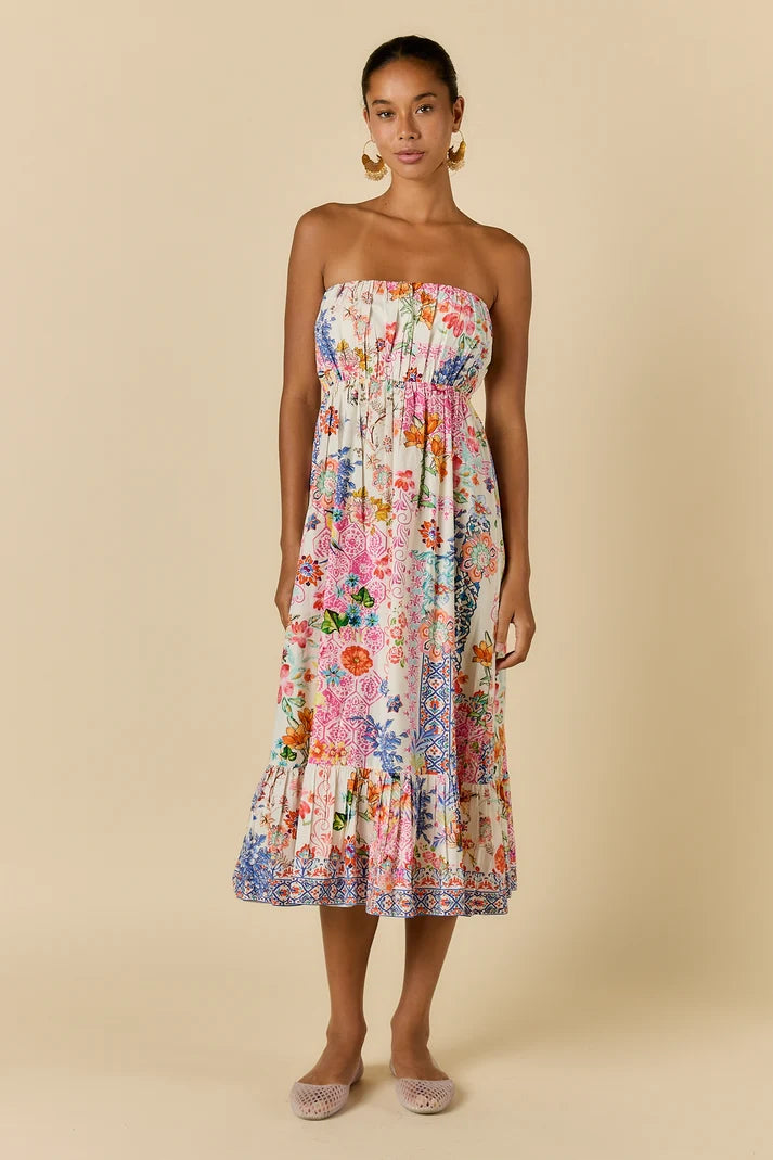 Rubyyaya Songbird Strapless Dress White Floral