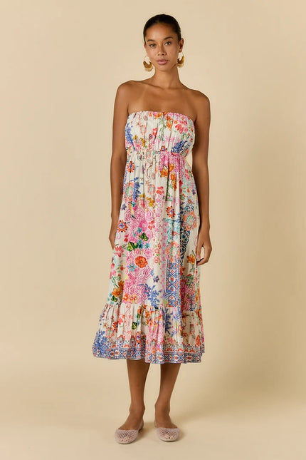 Rubyyaya Songbird Strapless Dress White Floral
