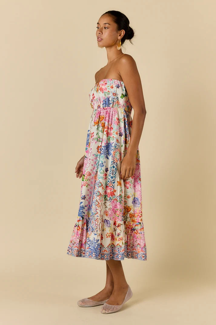 Rubyyaya Songbird Strapless Dress White Floral