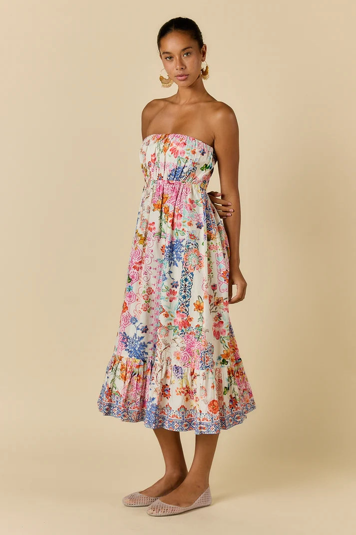 Rubyyaya Songbird Strapless Dress White Floral