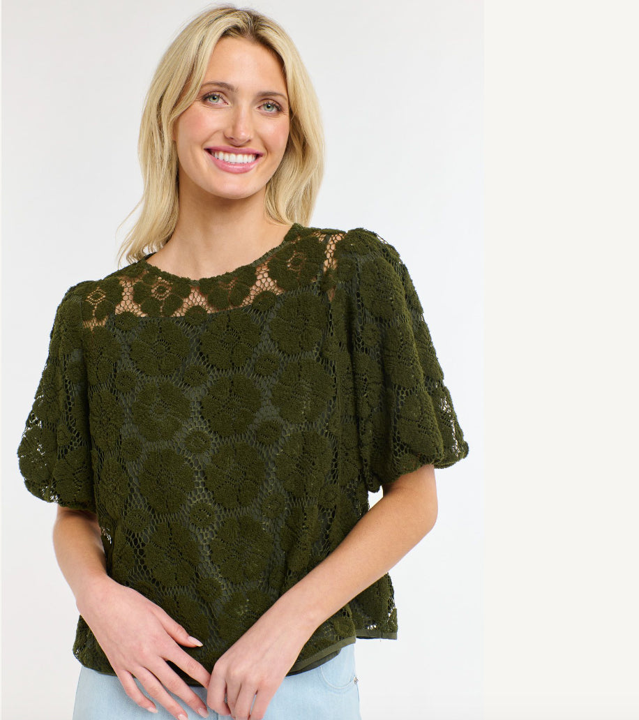 365 Days Ivy Embroidered Top Khaki Floral