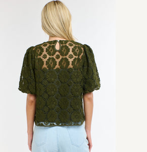 365 Days Ivy Embroidered Top Khaki Floral