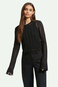 Brixton Sheer Knit Top Long Sleeve Black