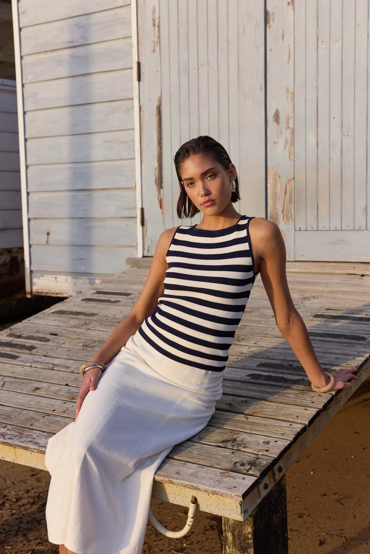 Staple The Label Loren Stripe Knit Tank Navy/White