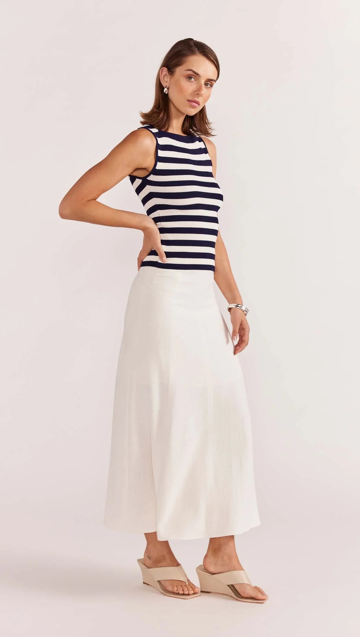 Staple The Label Loren Stripe Knit Tank Navy/White