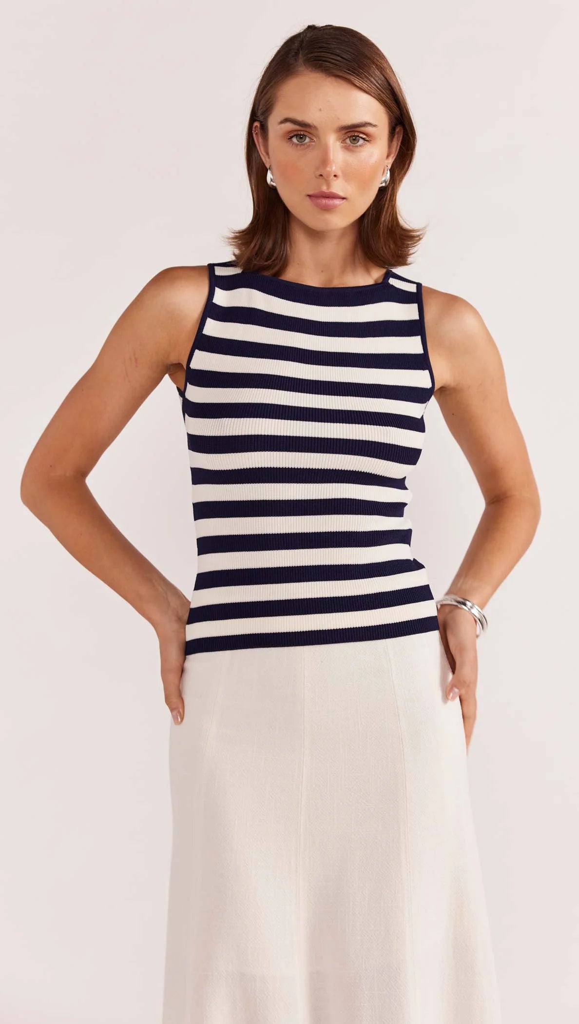 Staple The Label Loren Stripe Knit Tank Navy/White