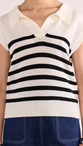 Staple The Label Remi Stripe Polo Knit Cream/Black