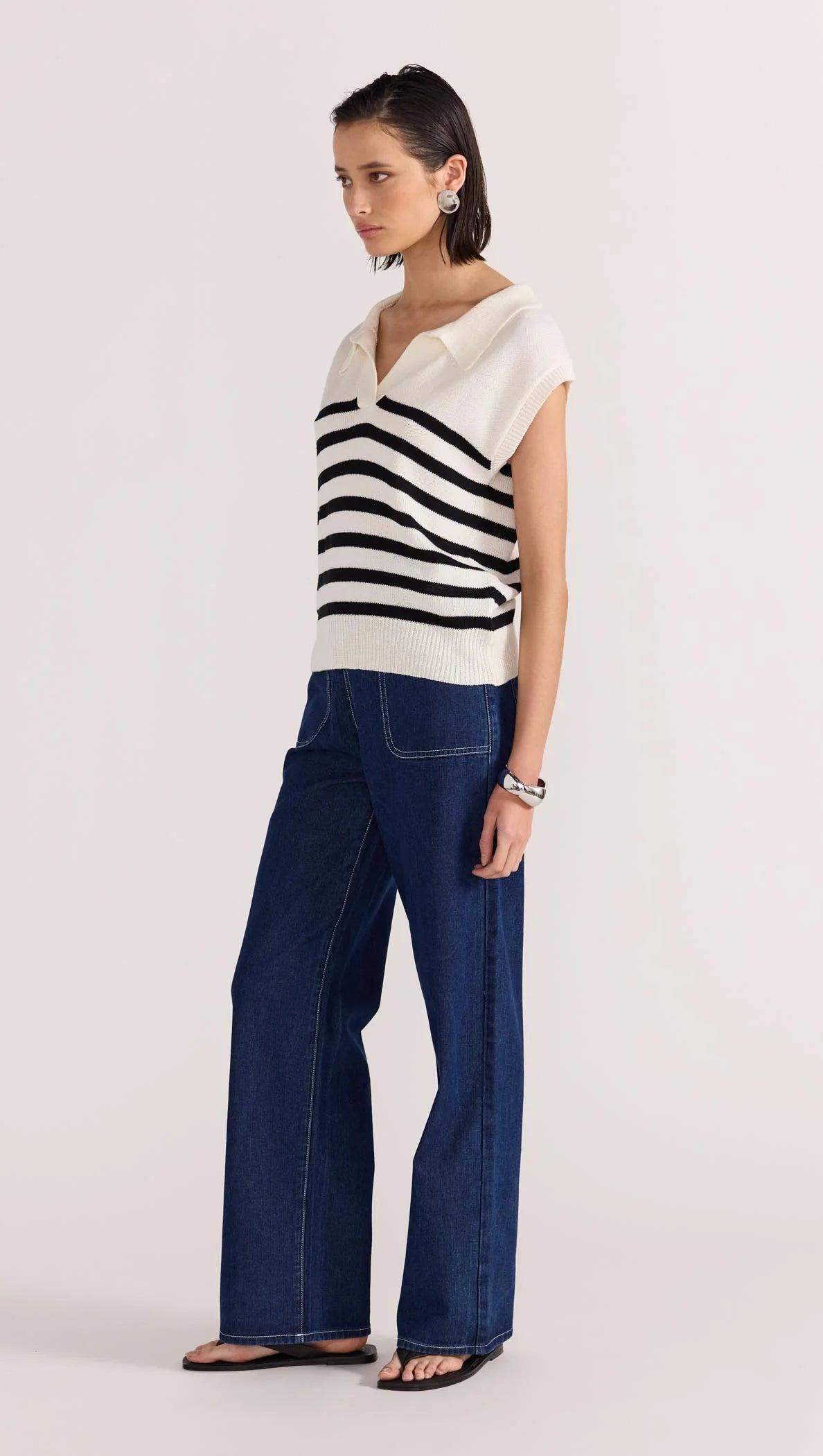 Staple The Label Remi Stripe Polo Knit Cream/Black